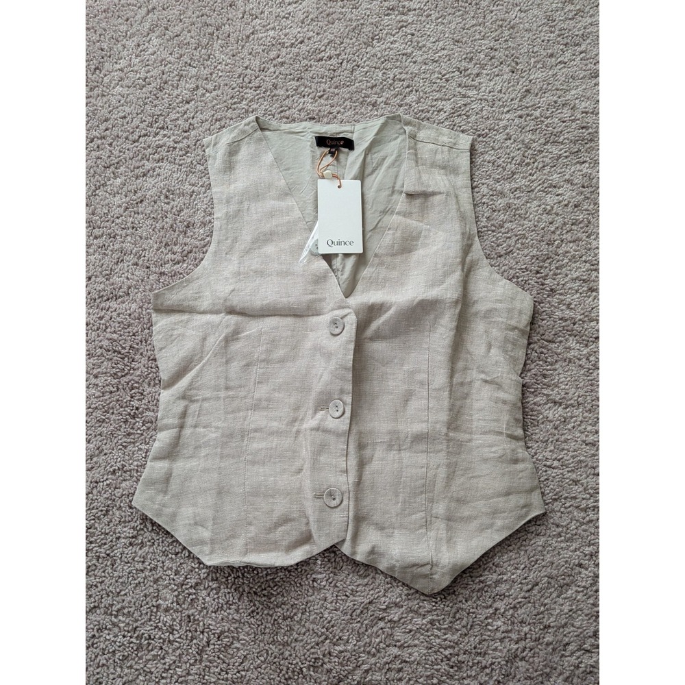 Quince 100% European Linen Vest Flax Womens XS NWT Button Front Top Preppy